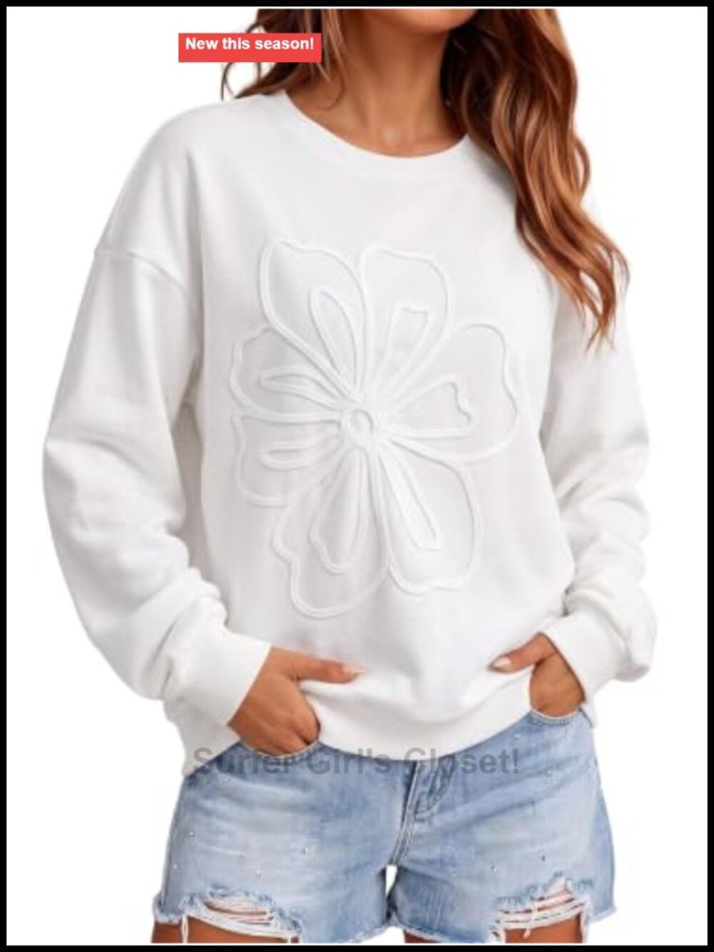 Oversized Lightweight Cotton Blend Floral Sweatshirt Crew Neck Pullover